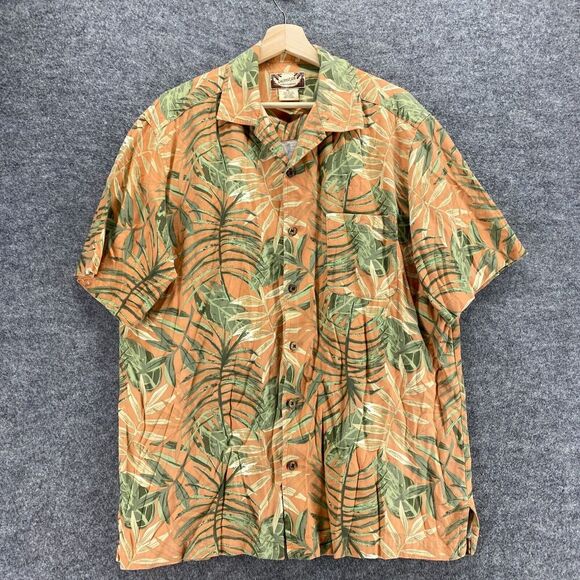 Calypso Joe Shirt Men XL Orange Floral Button Up Collared Short Sleeve Cotton - Picture 3 of 8